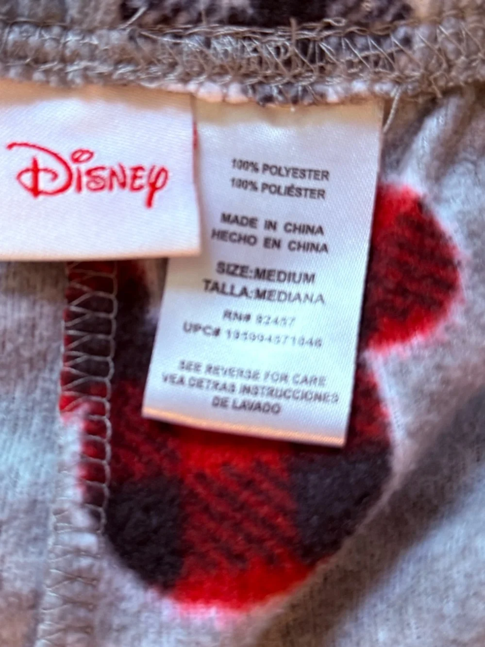 Adult SZ M Disney Grey Fleece Pajama Pants with Red & Black Plaid Mickey Pattern - Picture 2 of 3